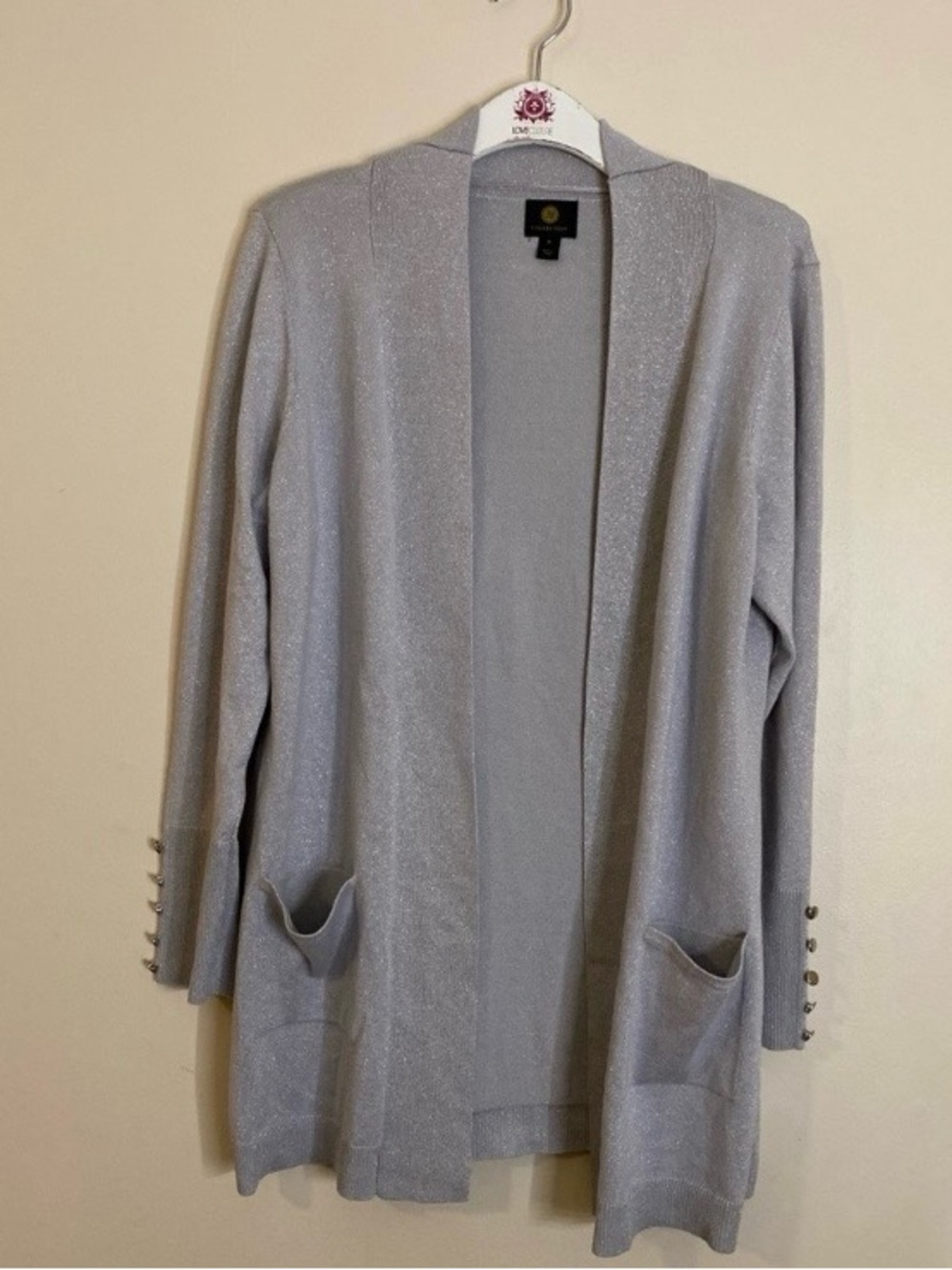 JM Collection Silver Shimmer Open-Front Cardigan